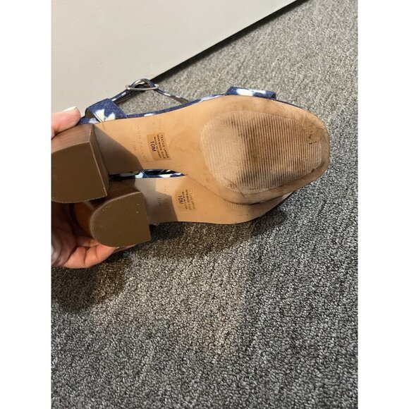 Ann Taylor Tie Dye Block Sandals Chambray Blue White Open Toe Strap Size 10 - Picture 5 of 8